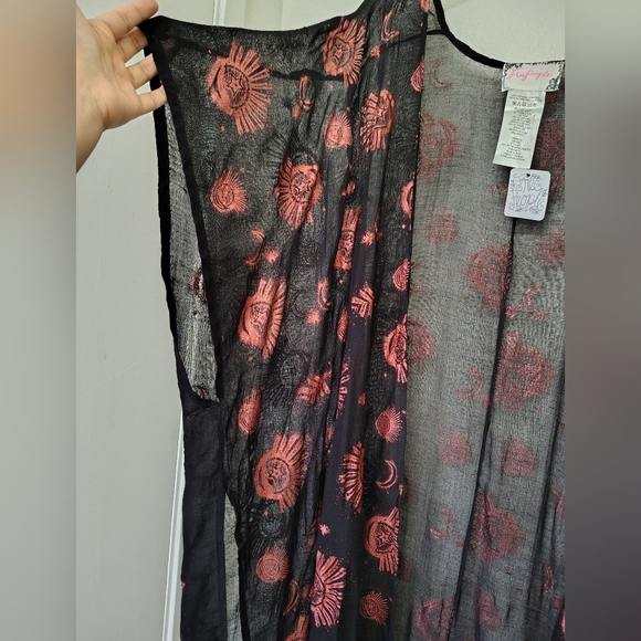 Free People Black and Rose Gold Mesh Light of the Moon Printed Kimono One Size - Picture 8 of 12